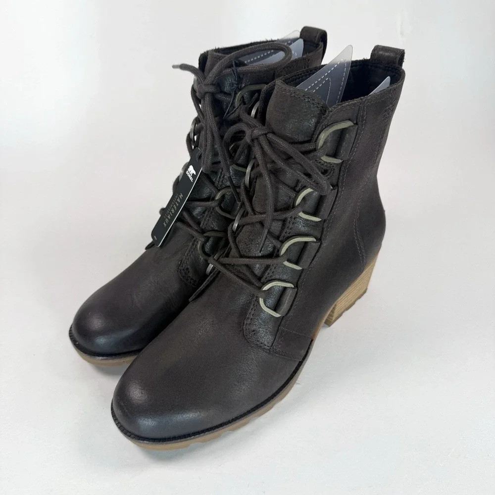 Sorel Womens 8.5 Waterproof Leather Lace Up Ankle‎ Boots Brown NL3715 NWT